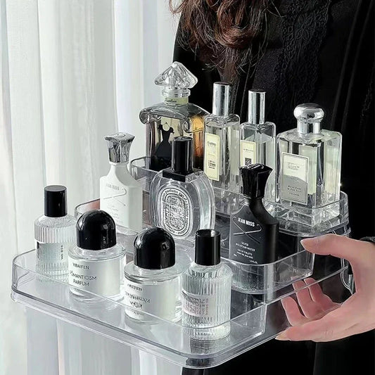 3-Tier Desktop Perfume Organizer & Tray – Luxury Cosmetic Storage Rack
