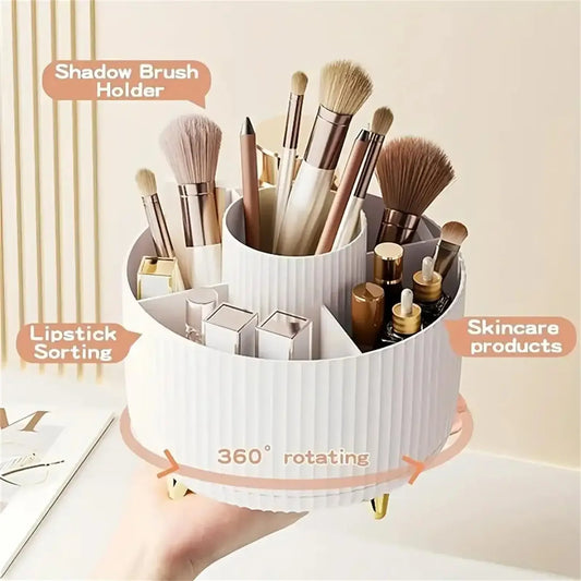360° Rotating Makeup Organizer – 5-Compartment Cosmetic Holder