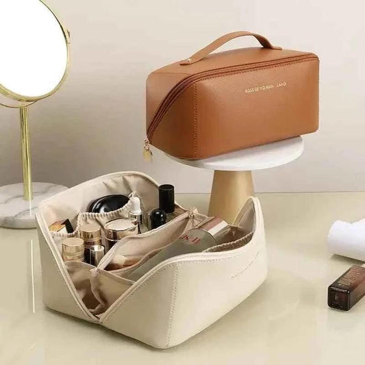 Classy Leather Cosmetic Bag – Portable Makeup Pouch for Travel