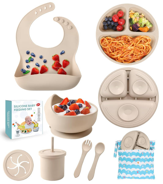 Silicone Baby Feeding Set, 10 Pcs Baby Led Weaning Supplies Baby Eating Essentials Set
