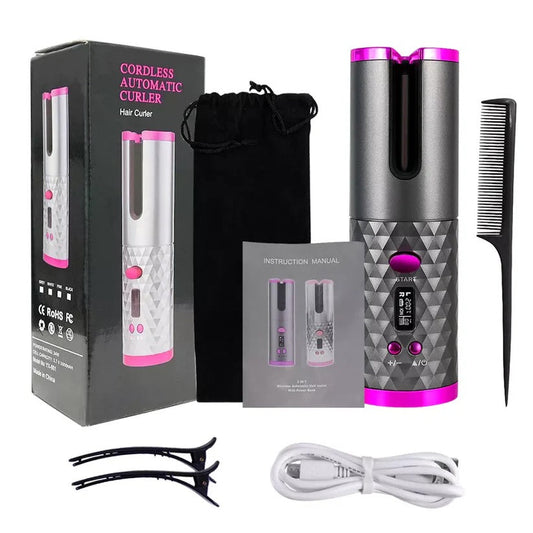 Portable Cordless Auto Hair Curler with 3 Temperature & Timer Settings