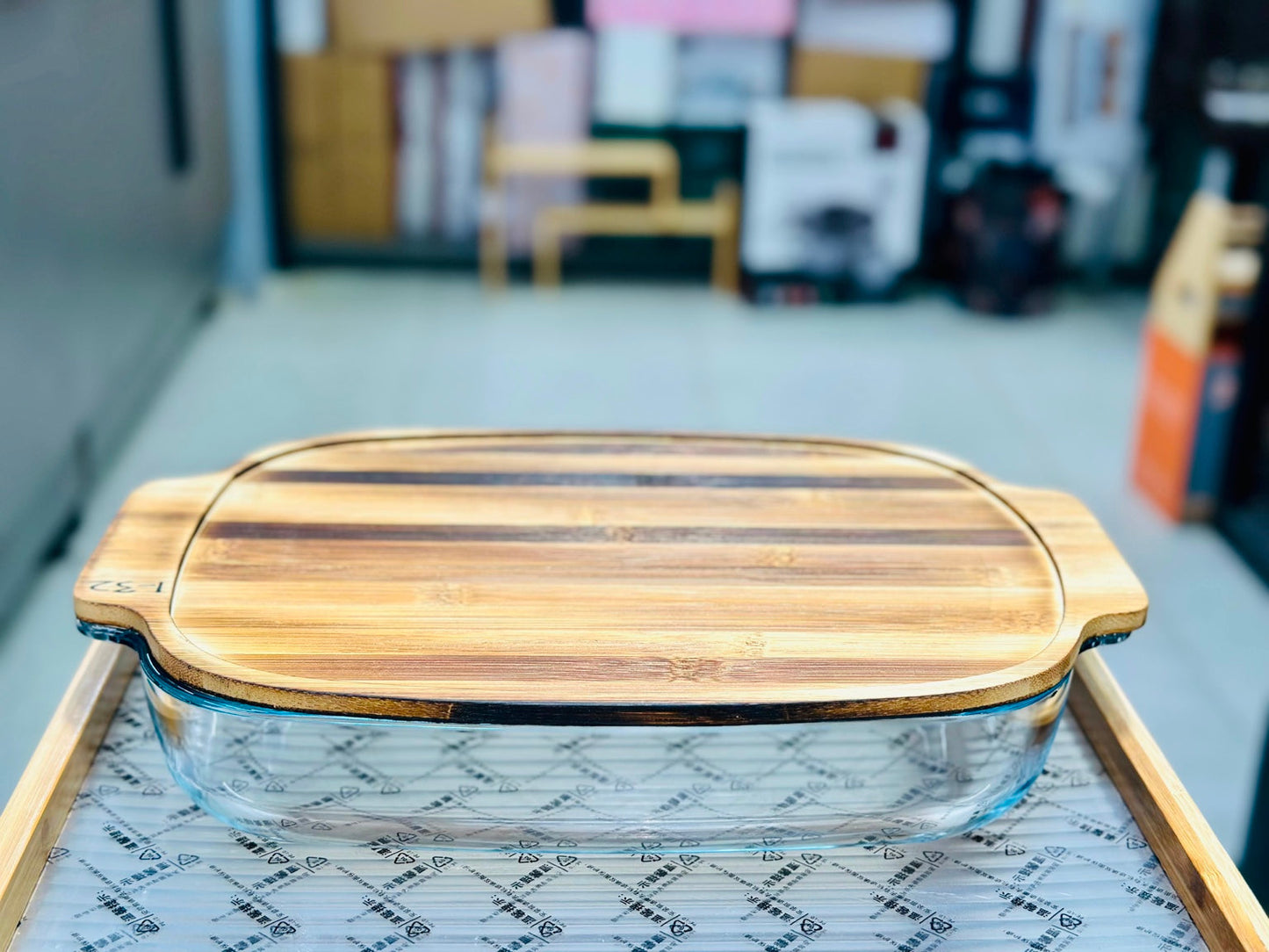 Walnut Wood Lid Glass Serving Dish – 3 Sizes