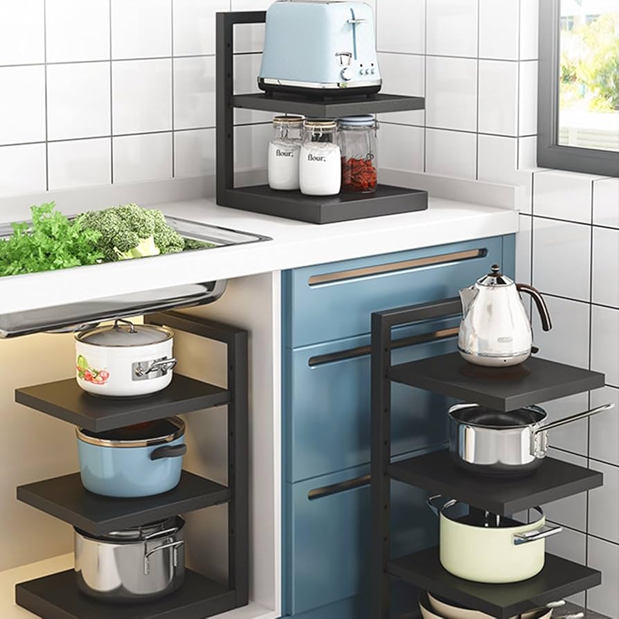 Adjustable Floor Standing Kitchen Pot Storage Rack,  Space Saving  Storage Rack, Multi Layer Kitchen Cabinet Storage Rack, Multifunctional Under Sink Organizer