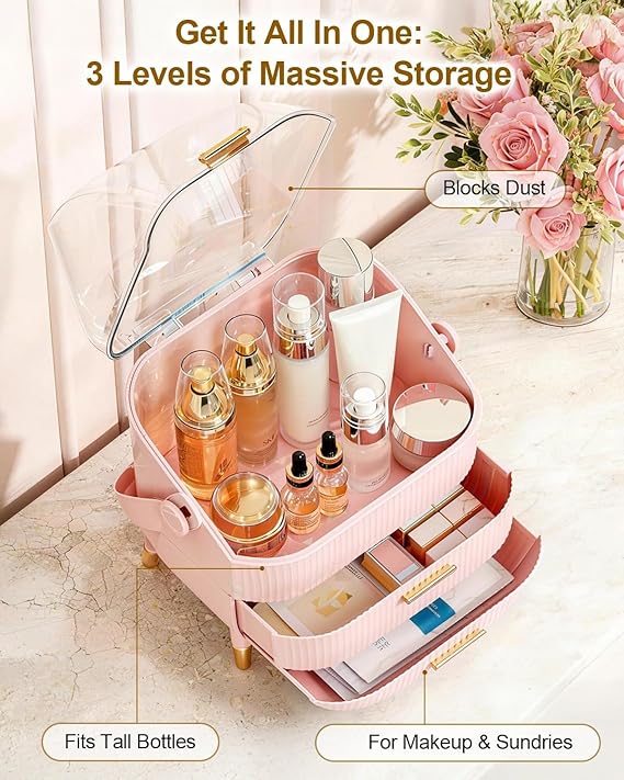 Organiser for Makeup & Skincare | Large Makeup Organisers with Dust-Proof Cover