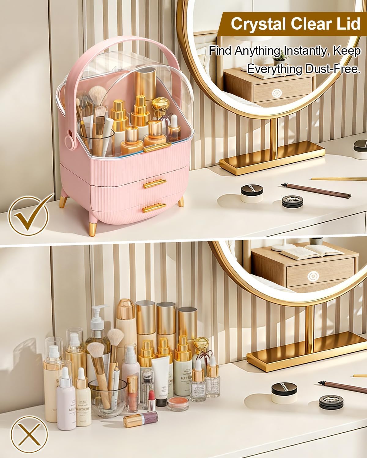 Organiser for Makeup & Skincare | Large Makeup Organisers with Dust-Proof Cover