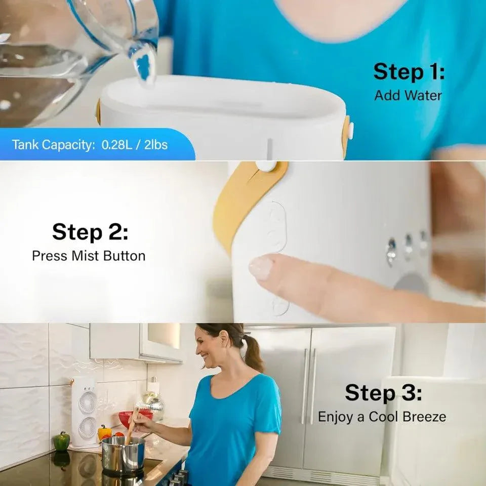 Electric Mist Fan – Dual Spray with Auto Rotation & RGB Lighting