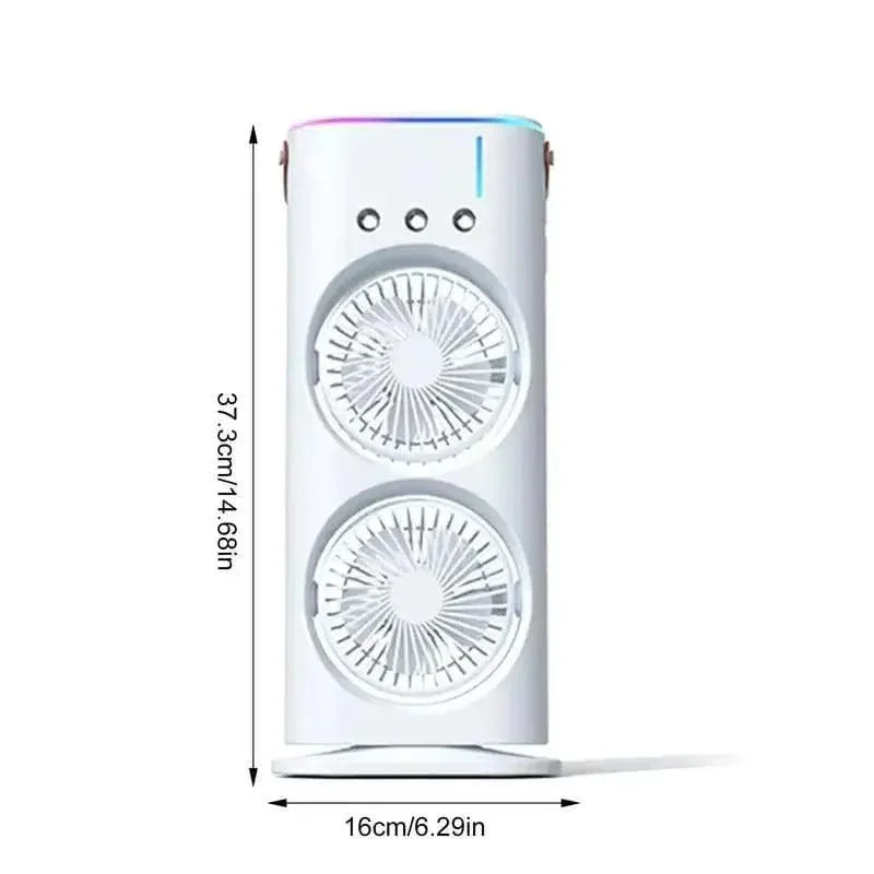 Electric Mist Fan – Dual Spray with Auto Rotation & RGB Lighting