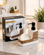 2 In 1 Ceramic Soap Dispenser with Sponge Holder, Elegant Countertop Soap Dispenser Set, Kitchen And Bathroom Soap Pump Organizer