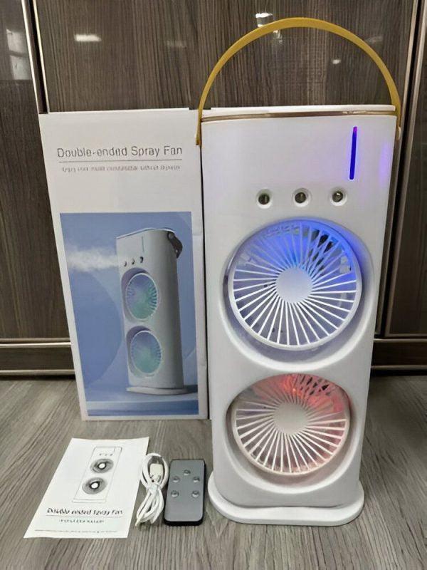 Electric Mist Fan – Dual Spray with Auto Rotation & RGB Lighting