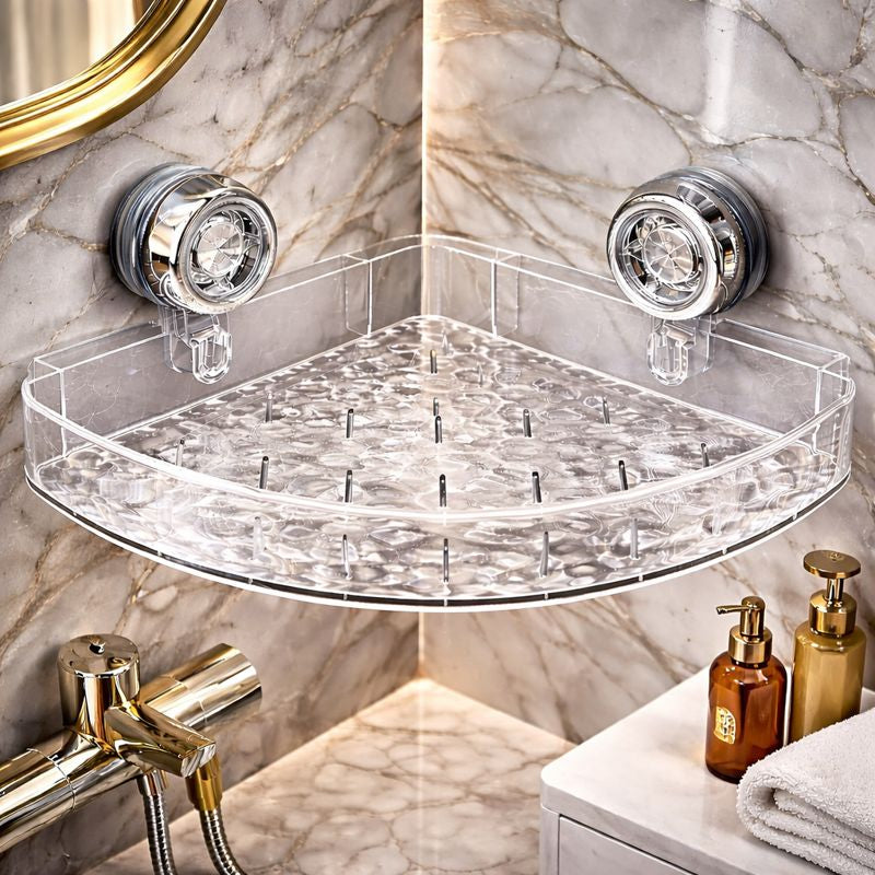 Acrylic Corner Suction Shelf – Drill-Free Bathroom Corner Rack