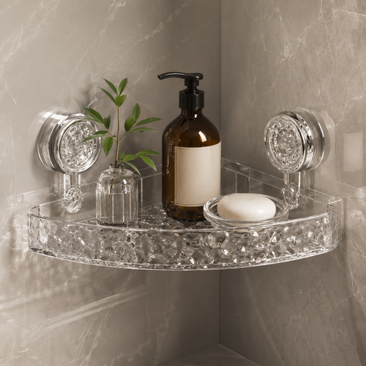 Acrylic Corner Suction Shelf – Drill-Free Bathroom Corner Rack