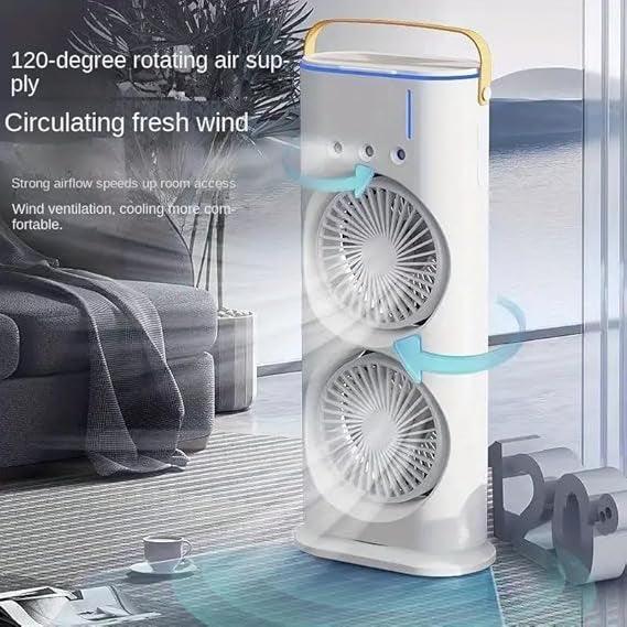 Electric Mist Fan – Dual Spray with Auto Rotation & RGB Lighting