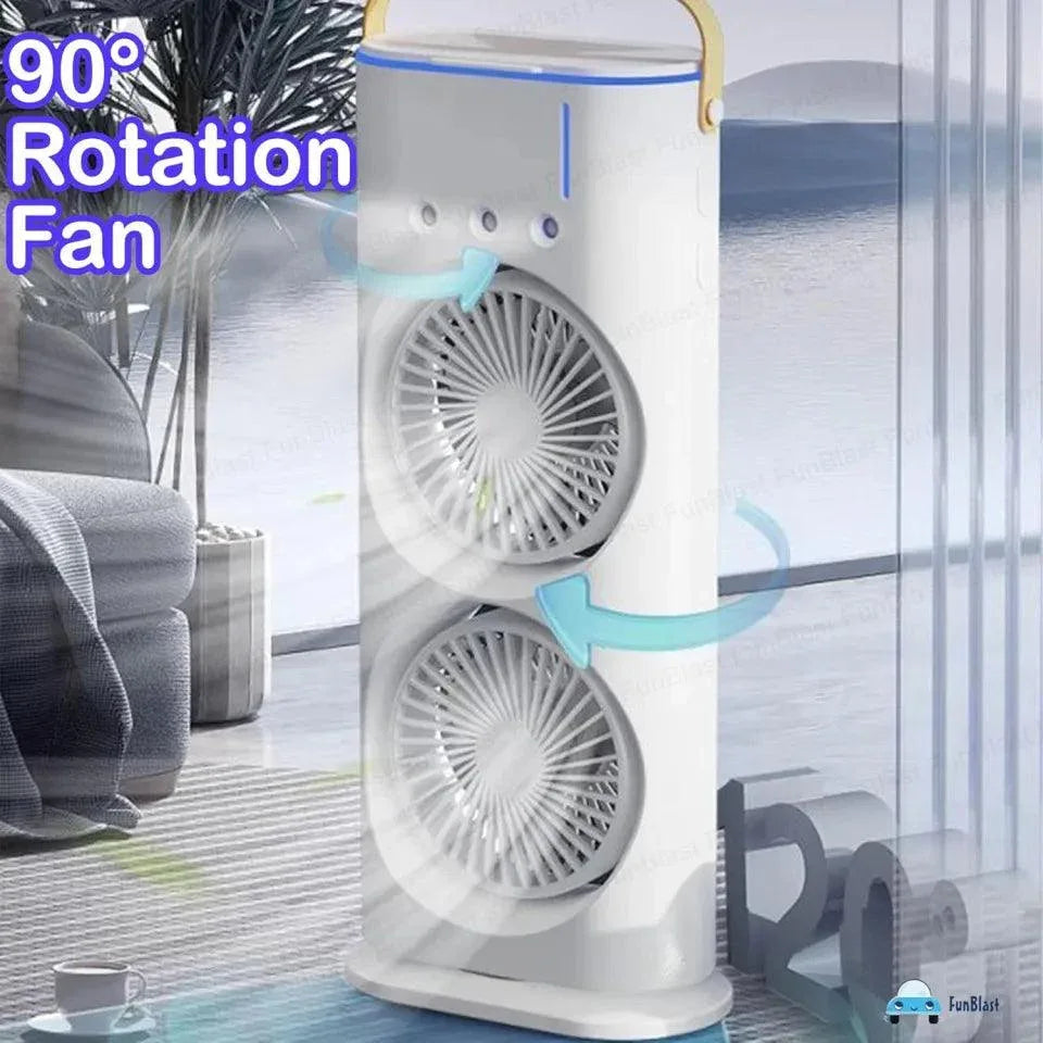 Electric Mist Fan – Dual Spray with Auto Rotation & RGB Lighting