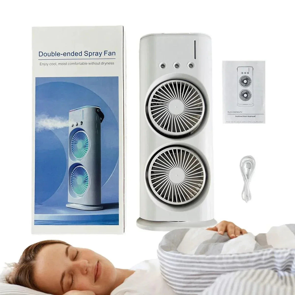 Electric Mist Fan – Dual Spray with Auto Rotation & RGB Lighting
