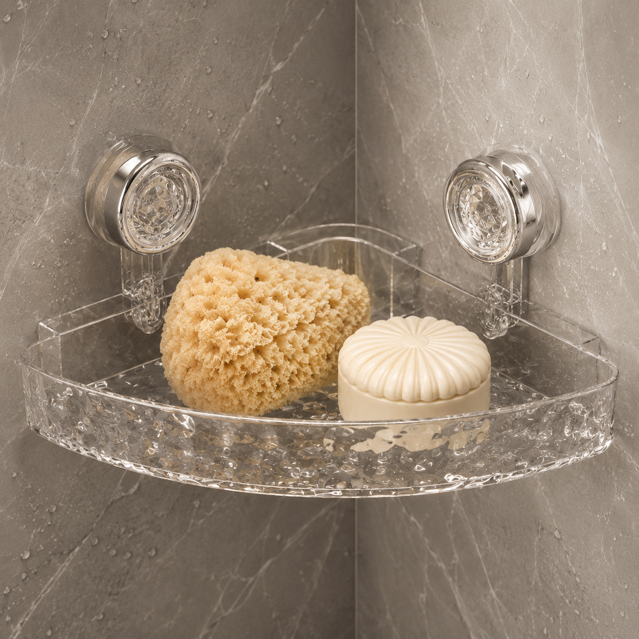 Acrylic Corner Suction Shelf – Drill-Free Bathroom Corner Rack