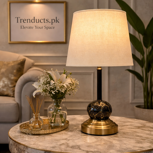 16-Inch Metal Brass & Marble-Finish Table Lamp (each)