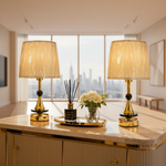 Modern Ice-Gold Metal Side Table Lamp Pair