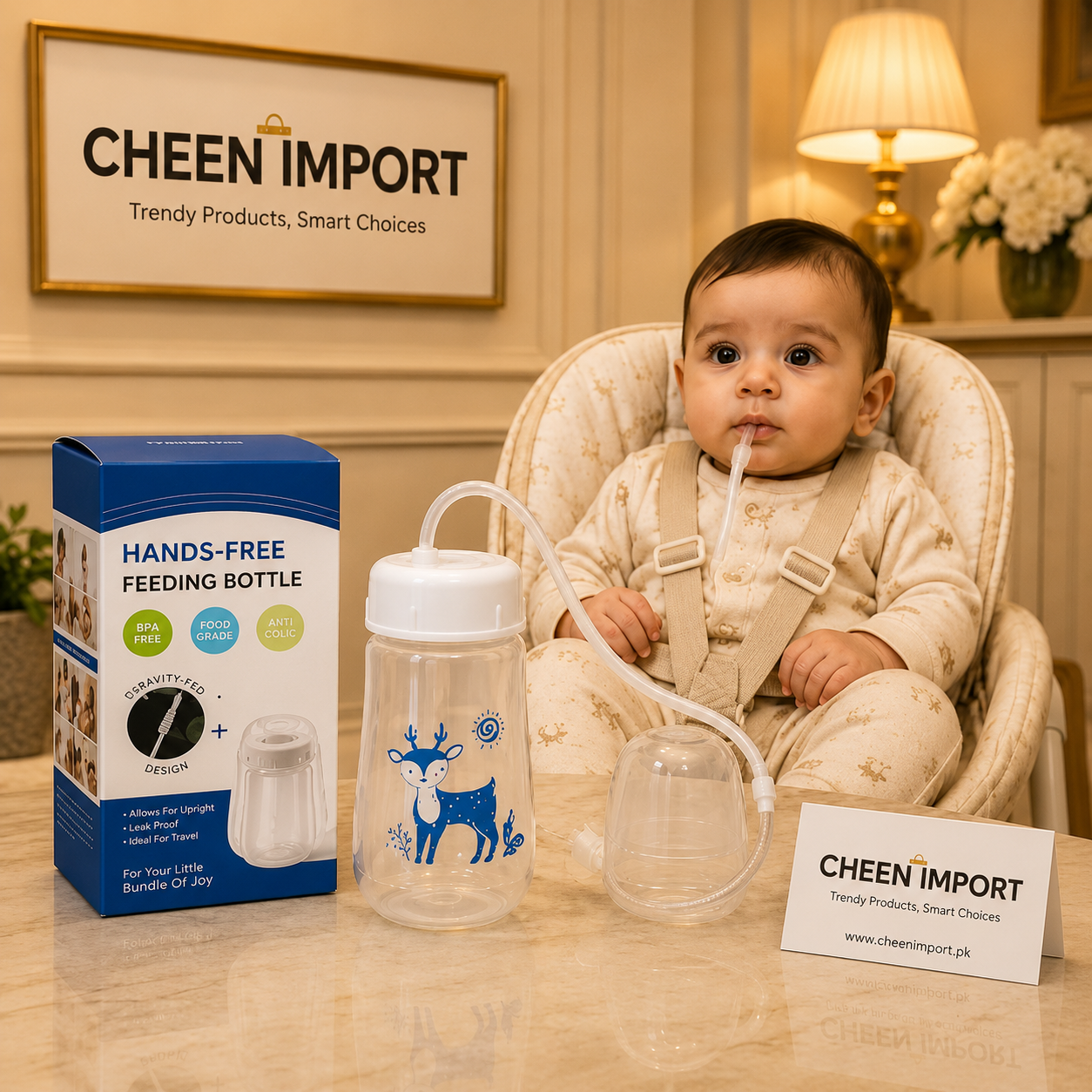 Hands-Free Baby Bottle Feeding System with Flexible Straw Tube