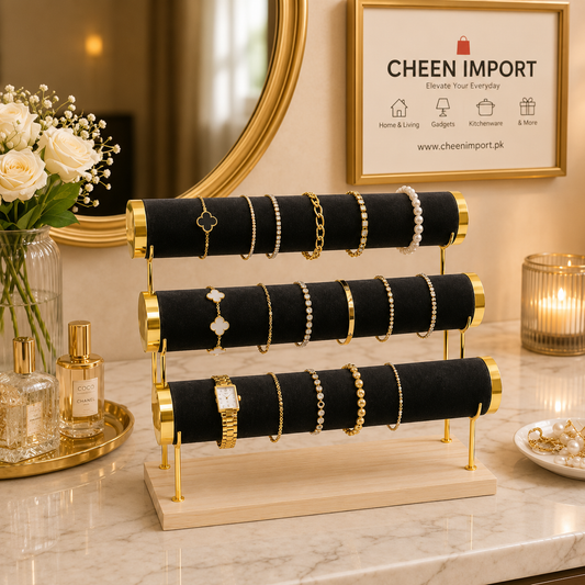 Premium Velvet Jewelry & Watch Display Stand – Tiered Bracelet Organizer (Random Color)