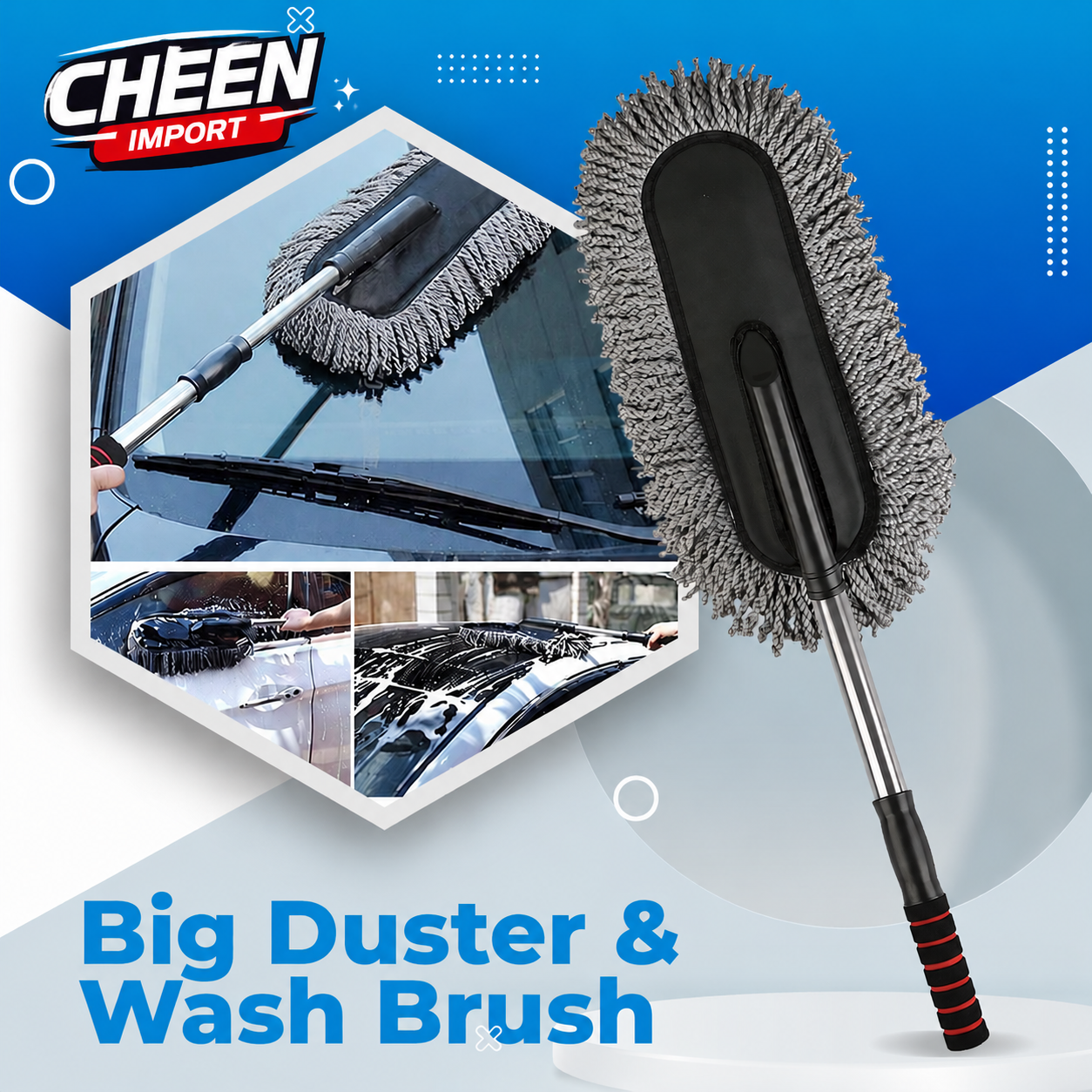Big Duster and Wash Brush - Dusting for Car | Microfiber Expandable Wet & Dry Use Duster
