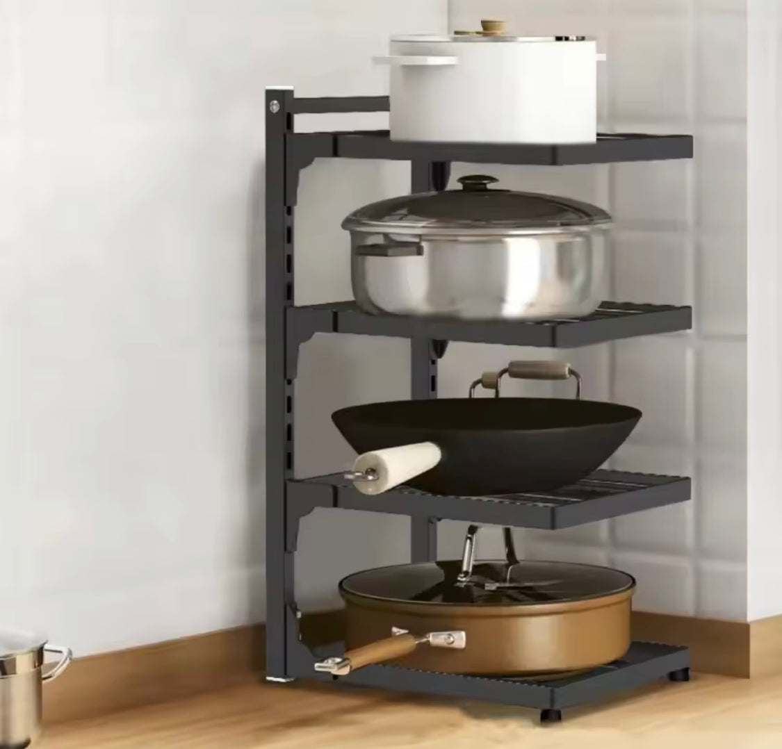 Adjustable Floor Standing Kitchen Pot Storage Rack,  Space Saving  Storage Rack, Multi Layer Kitchen Cabinet Storage Rack, Multifunctional Under Sink Organizer
