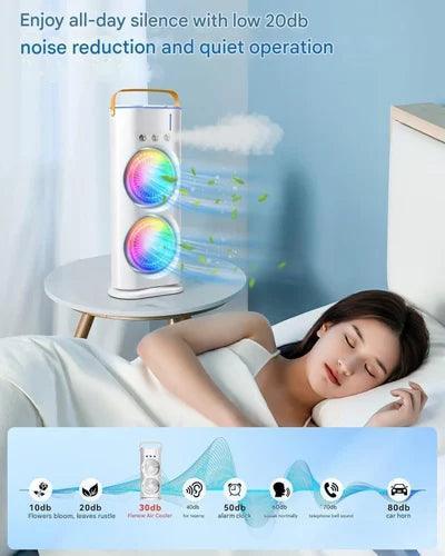 Electric Mist Fan – Dual Spray with Auto Rotation & RGB Lighting