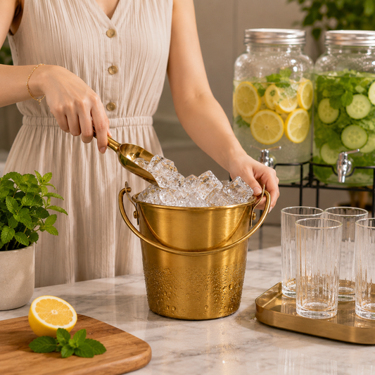 Double Wall Beverage Ice Bucket, Stainless Steel Ice Bucket, Elegant Ice Bucket for Parties And Gatherings,
Ice Bucket for Cold Drinks