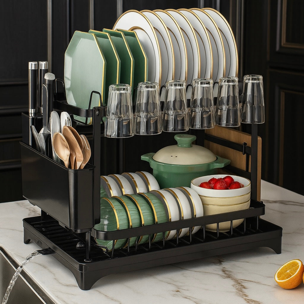 SRL 2-Tier Dish Drying Rack with Utensil Holder