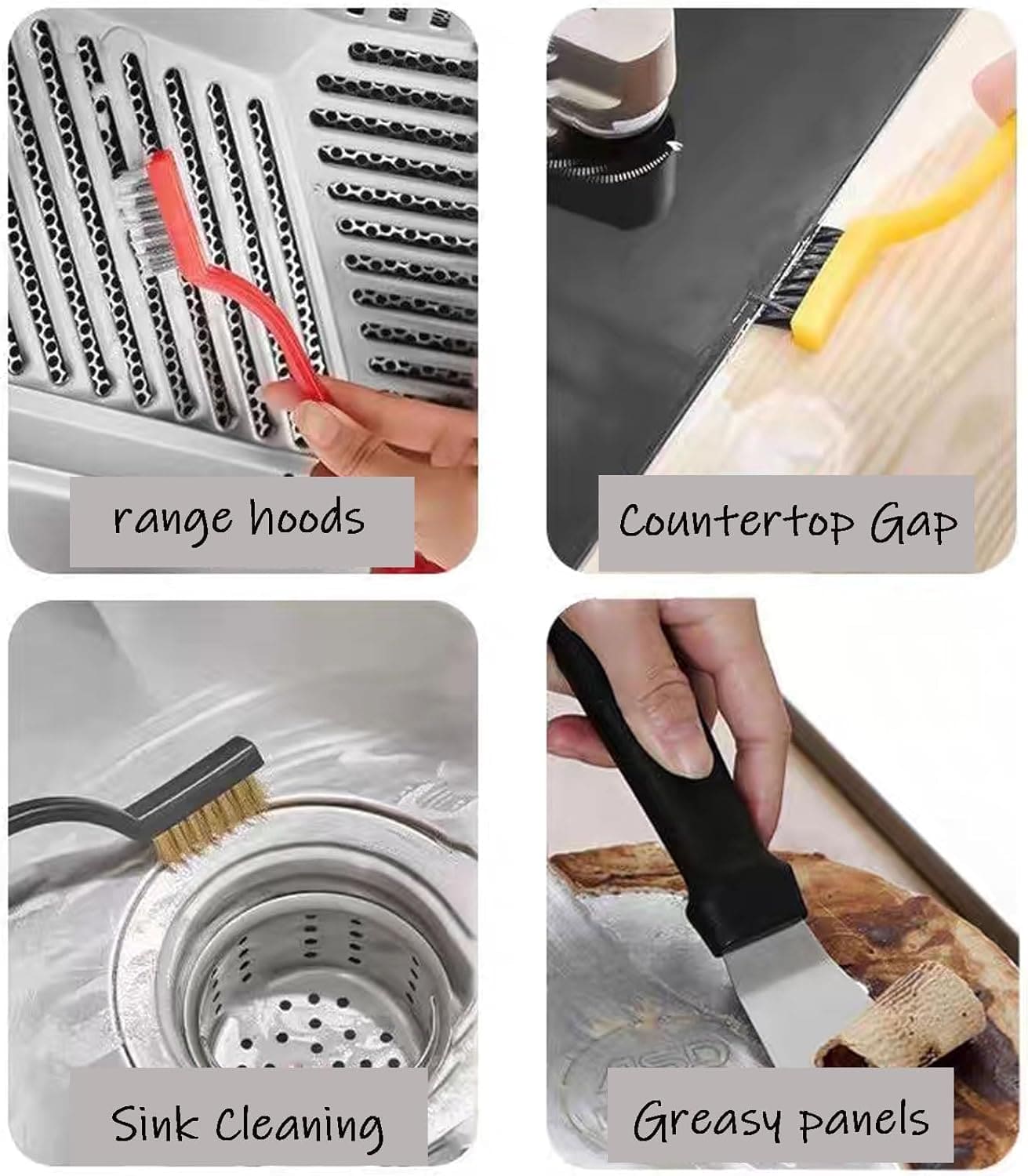 Kitchen Stove Cleaning Kit, Long Handle Kitchen Dirt Removing Tools, Oil Stain Removal, Multifunctional Dead End Cleaning Brush, Kitchen Copper Wire Brush Spatula for Kitchen, Bathroom