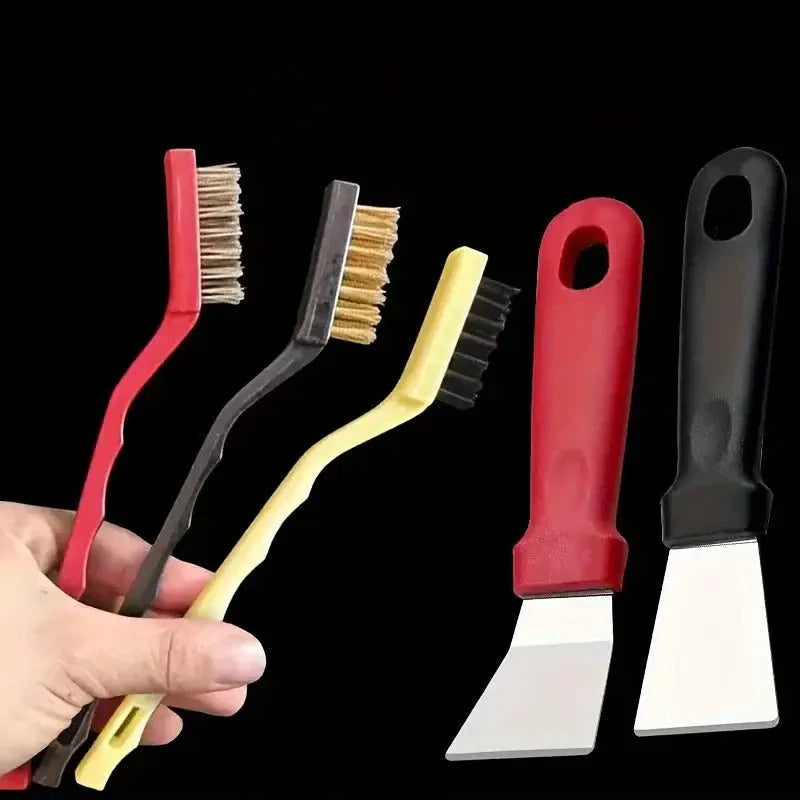 Kitchen Stove Cleaning Kit, Long Handle Kitchen Dirt Removing Tools, Oil Stain Removal, Multifunctional Dead End Cleaning Brush, Kitchen Copper Wire Brush Spatula for Kitchen, Bathroom
