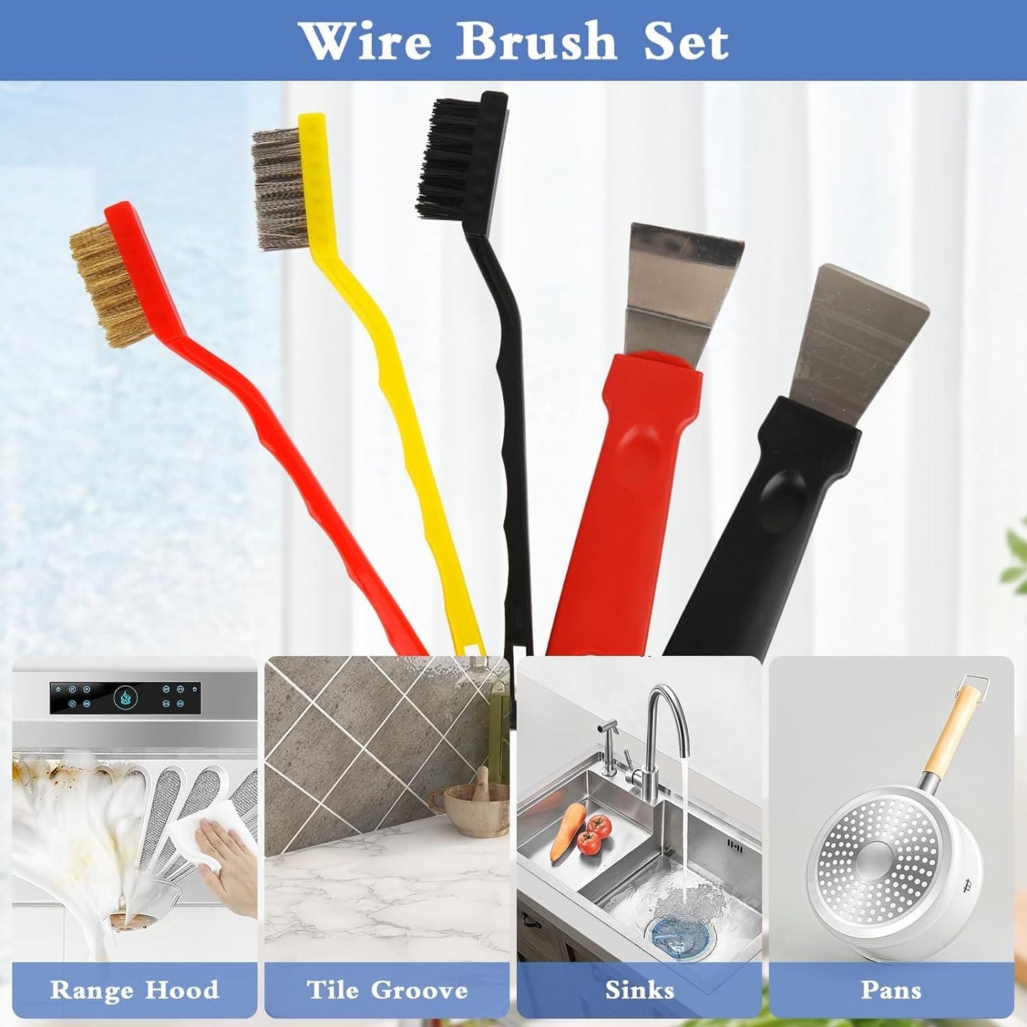 Kitchen Stove Cleaning Kit, Long Handle Kitchen Dirt Removing Tools, Oil Stain Removal, Multifunctional Dead End Cleaning Brush, Kitchen Copper Wire Brush Spatula for Kitchen, Bathroom