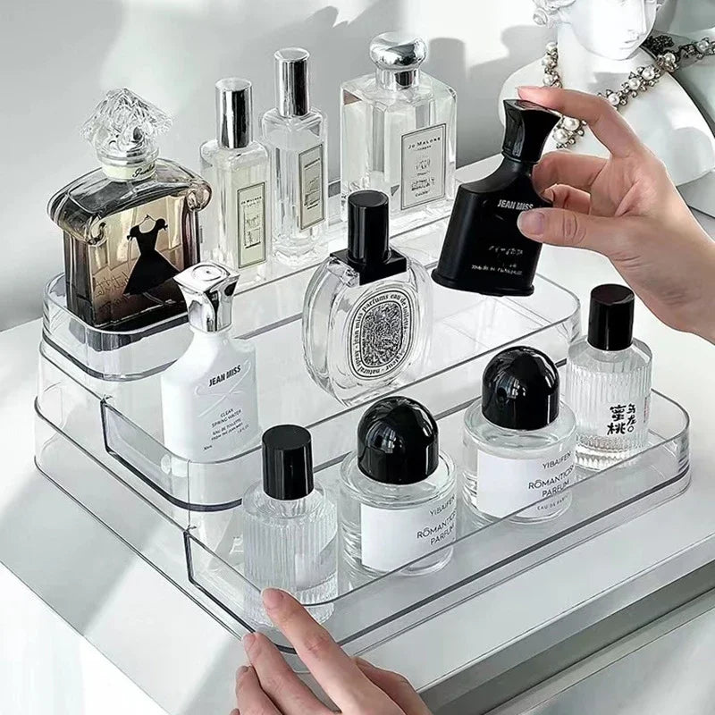 3-Tier Desktop Perfume Organizer & Tray – Luxury Cosmetic Storage Rack