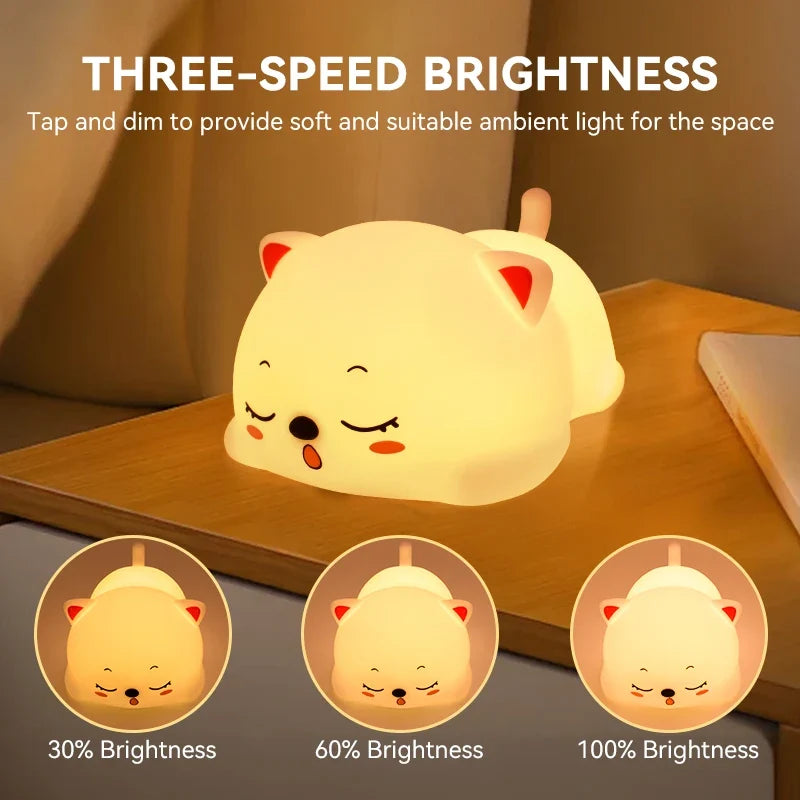 Sleeping Cat Silicone Lamp – USB Rechargeable