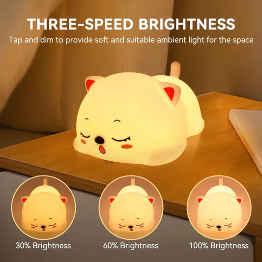 Sleeping Cat Silicone Lamp – USB Rechargeable