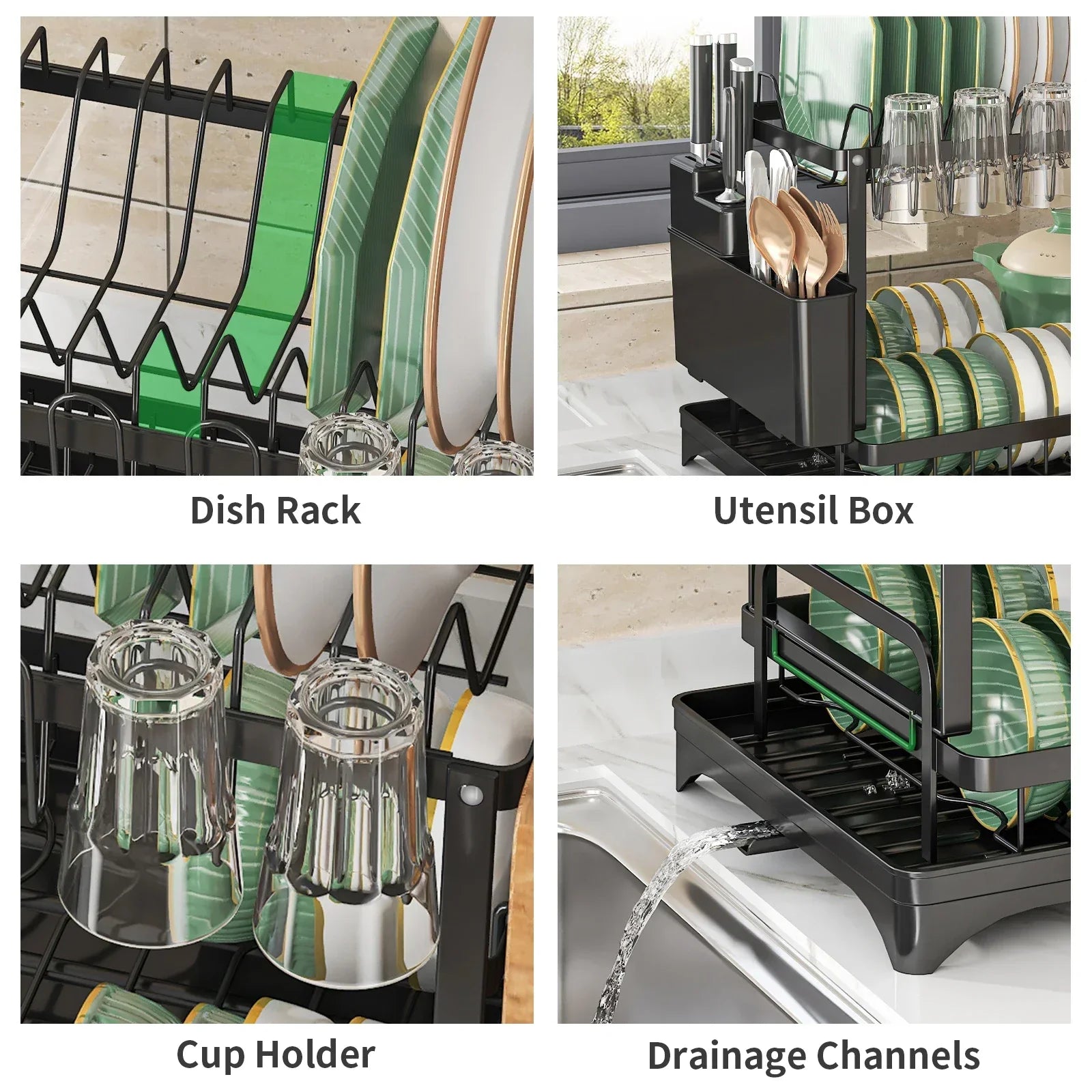 SRL 2-Tier Dish Drying Rack with Utensil Holder