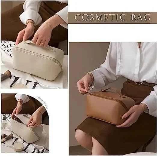 Classy Leather Cosmetic Bag – Portable Makeup Pouch for Travel