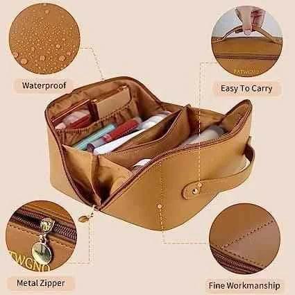 Classy Leather Cosmetic Bag – Portable Makeup Pouch for Travel