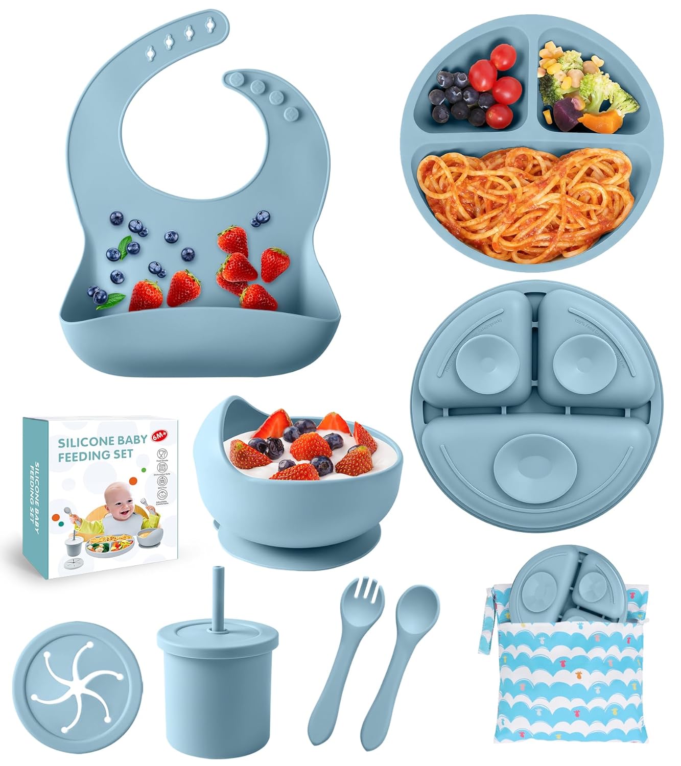 Silicone Baby Feeding Set, 10 Pcs Baby Led Weaning Supplies Baby Eating Essentials Set