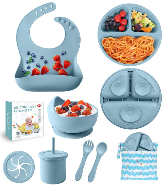 Silicone Baby Feeding Set, 10 Pcs Baby Led Weaning Supplies Baby Eating Essentials Set