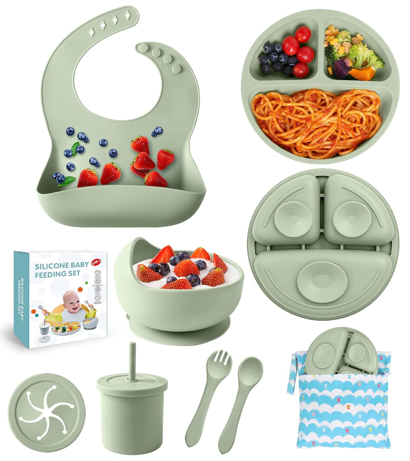 Silicone Baby Feeding Set, 10 Pcs Baby Led Weaning Supplies Baby Eating Essentials Set
