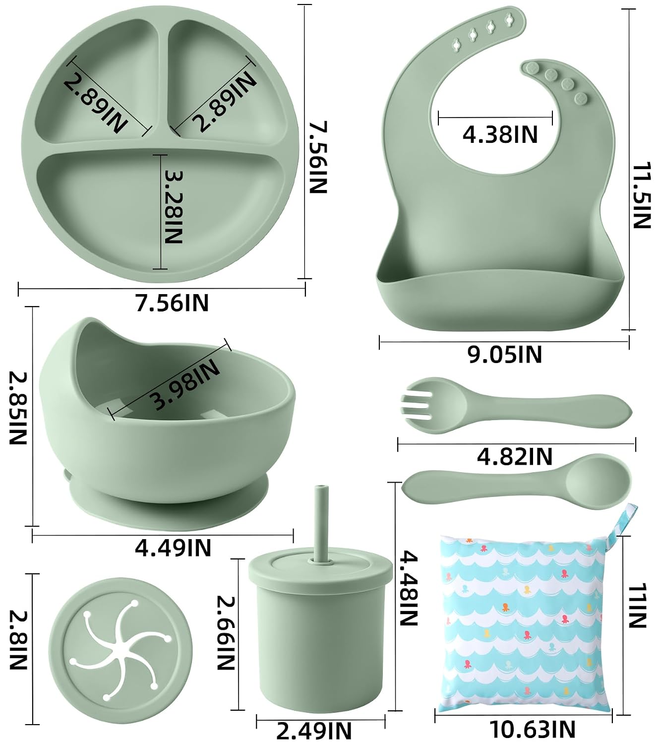 Silicone Baby Feeding Set, 10 Pcs Baby Led Weaning Supplies Baby Eating Essentials Set