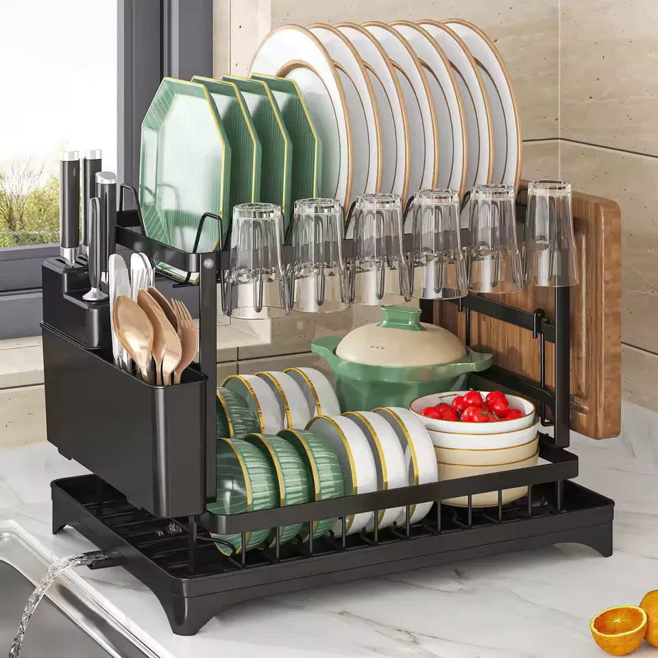 SRL 2-Tier Dish Drying Rack with Utensil Holder