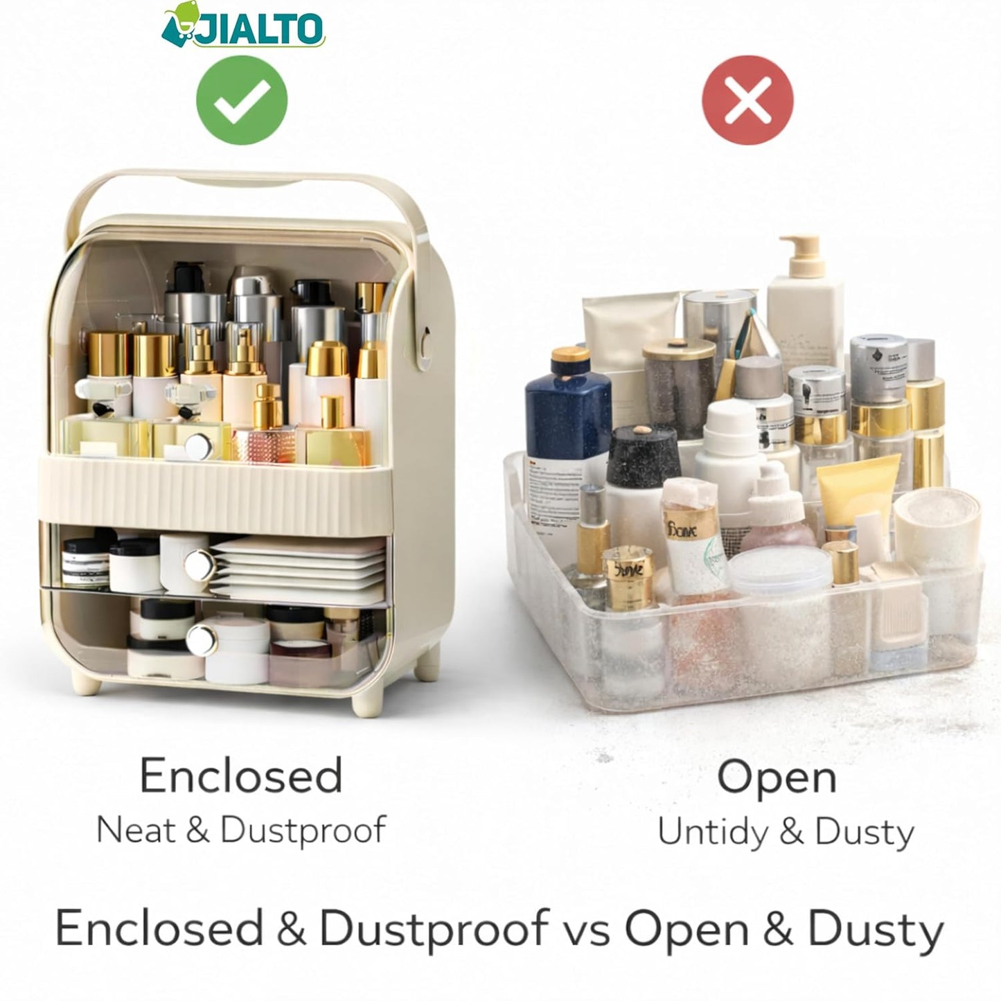 Large Cosmetic Organizer Box with Handle – Dustproof Makeup Storage Cabinet with Drawer