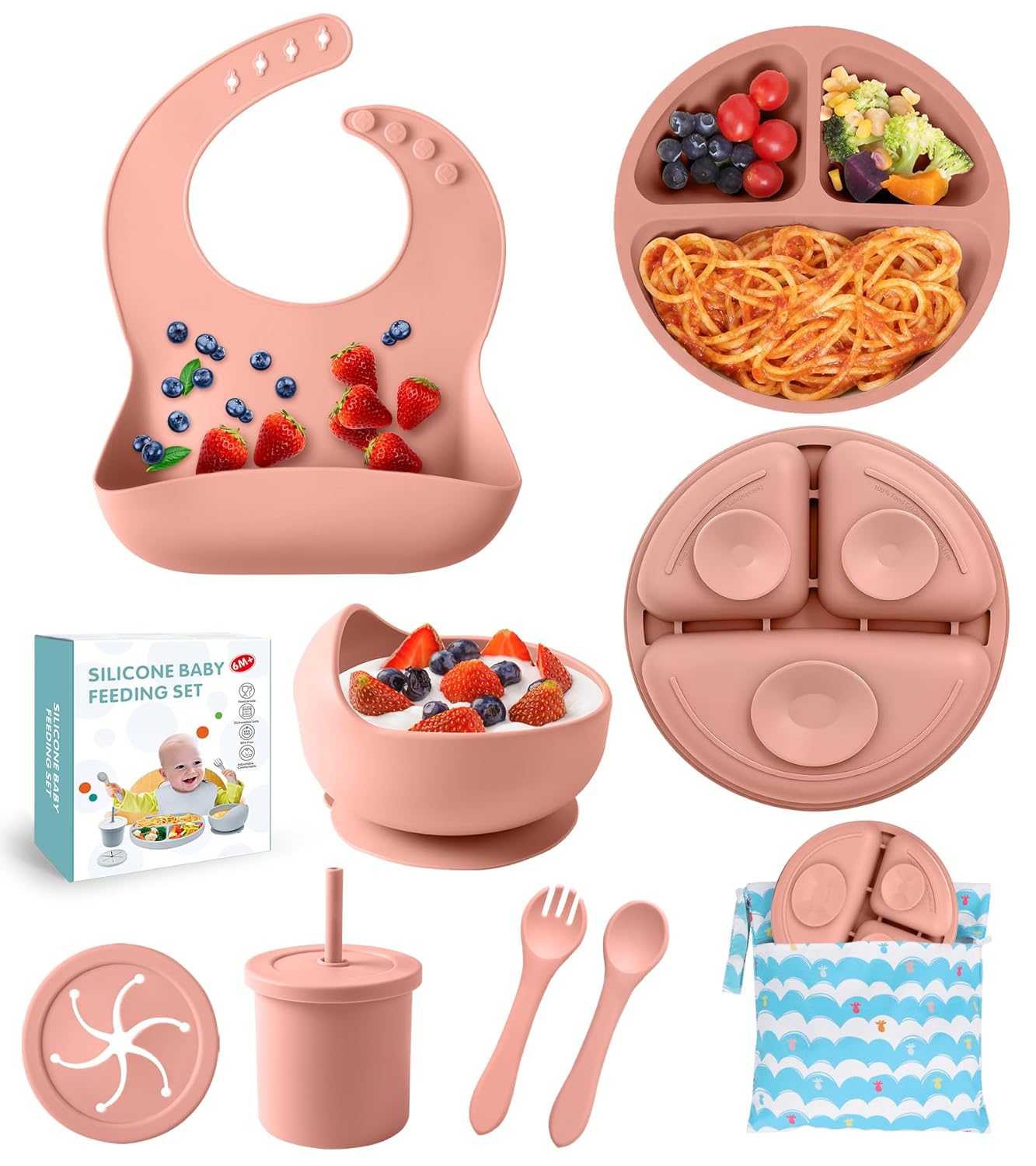 Silicone Baby Feeding Set, 10 Pcs Baby Led Weaning Supplies Baby Eating Essentials Set