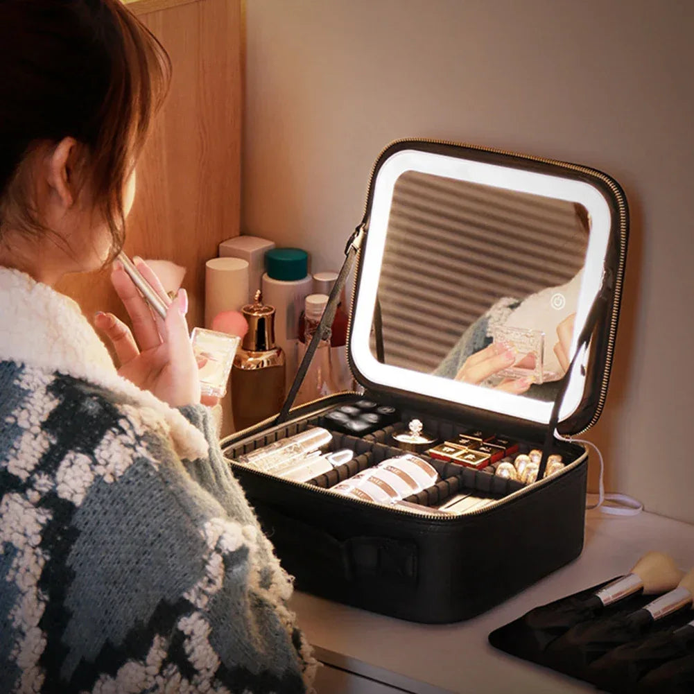 Smart LED Makeup Case with Mirror – Portable Lighted Storage