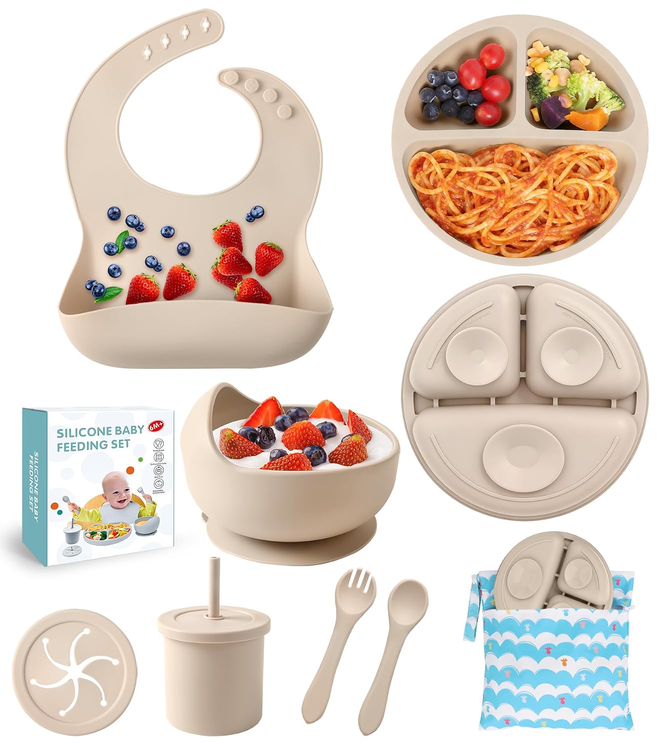 Silicone Baby Feeding Set, 10 Pcs Baby Led Weaning Supplies Baby Eating Essentials Set