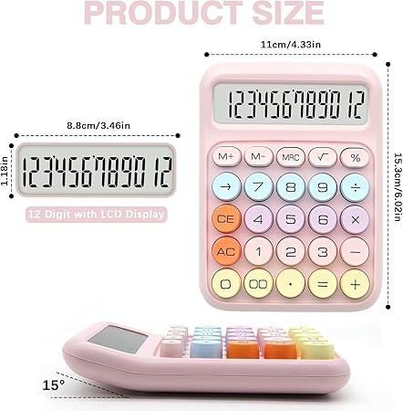 Colorful Candy Calculator,12 Digit Large LCD Display  with Battery Calculator.
