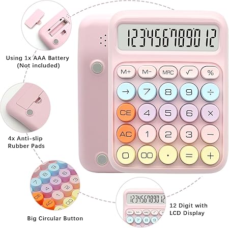 Colorful Candy Calculator,12 Digit Large LCD Display  with Battery Calculator.