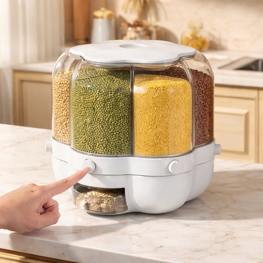 AJF 360° Rotating Rice Dispenser Airtight Grain Storage