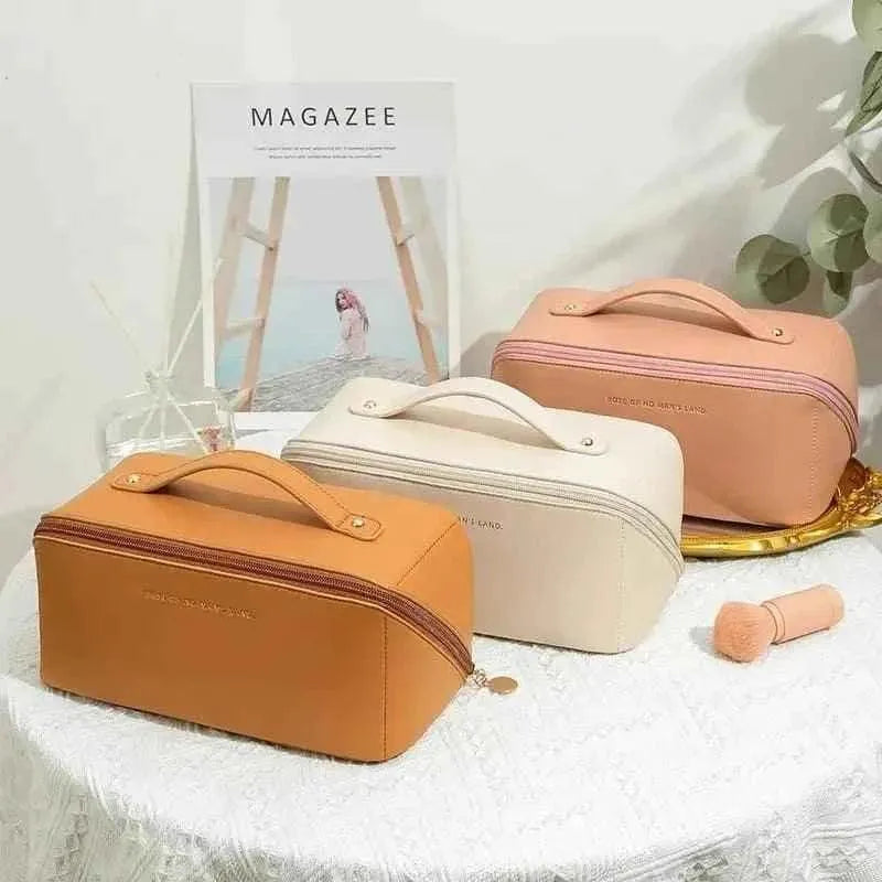 Classy Leather Cosmetic Bag – Portable Makeup Pouch for Travel